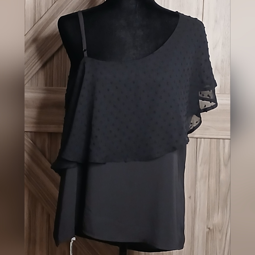 CiCiBird Elegant Black One-Shoulder Women's Top With Adjustable Strap. XL